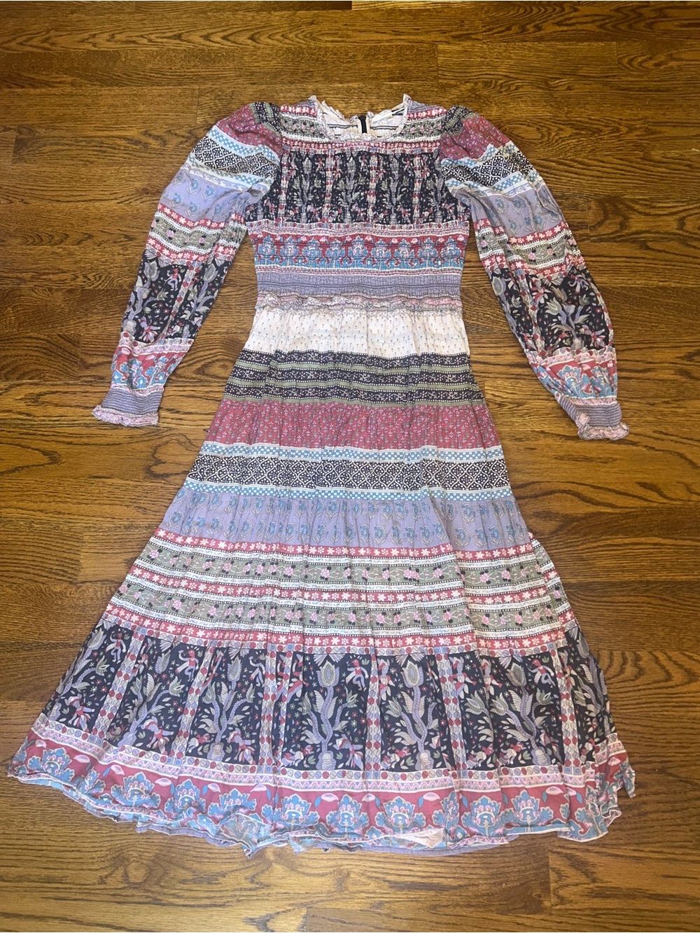 Sea New York 100% cotton Brooke Border Smocked Mixed Print Midi Dress 10 - Picture 5 of 10